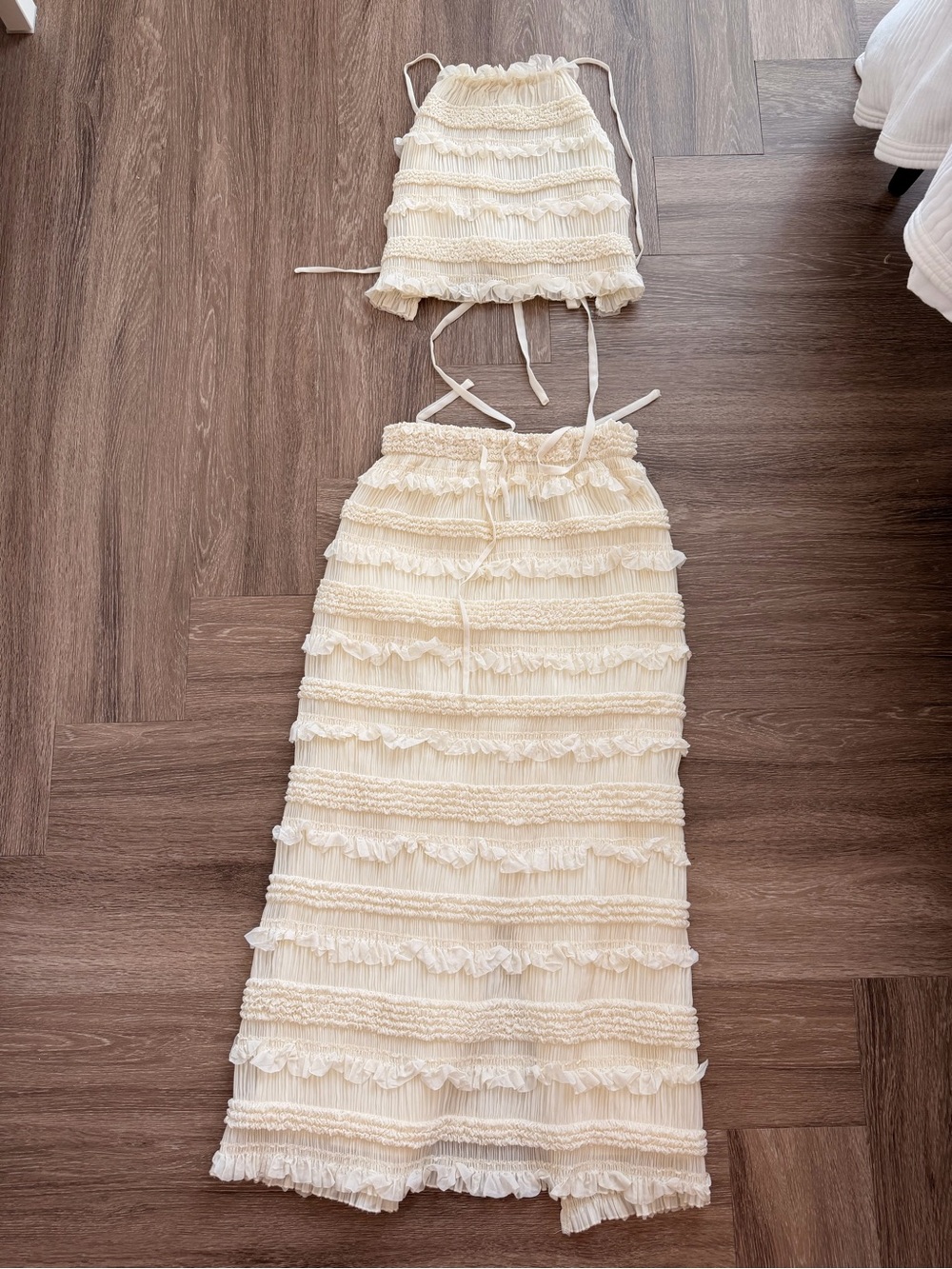 Women’s Cream Ruffled Two-Piece Set